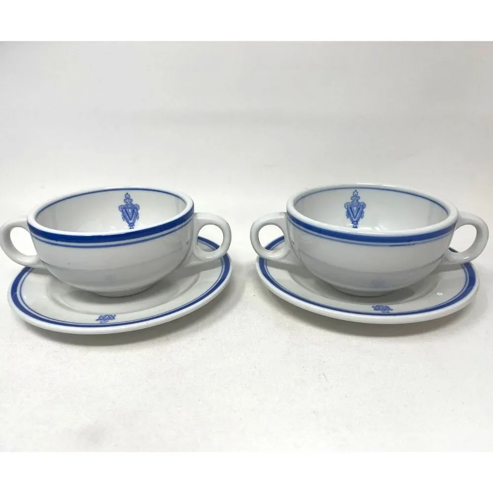 Vintage (2) Vanderbilt Hotel New York Double Handle Soup Cup Mayer China Crest